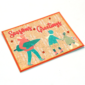 Χριστουγεννιάτικη ευχετήρια κάρτα σε vintage στυλ, "Seasons Greetings" - χαρτί, scrapbooking, ευχετήριες κάρτες - 3
