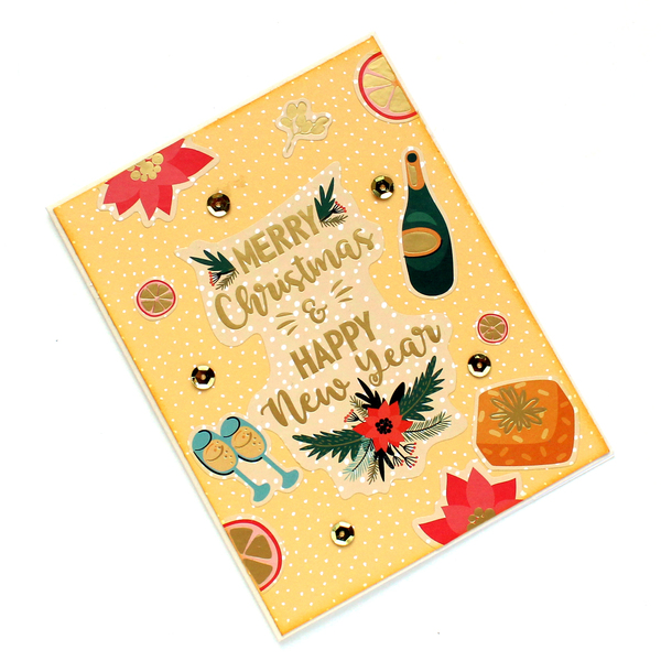 Χριστουγεννιάτικη ευχετήρια κάρτα σε vintage στυλ, "Merry Christmas & Happy New Year" - χαρτί, scrapbooking, ευχετήριες κάρτες - 2