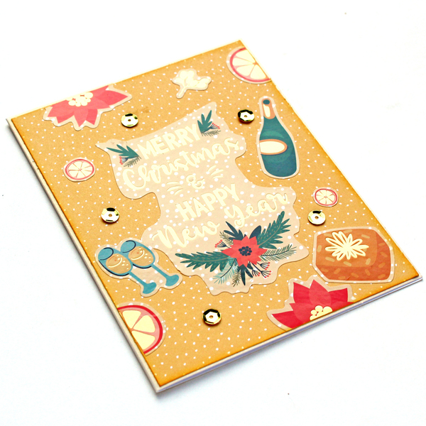 Χριστουγεννιάτικη ευχετήρια κάρτα σε vintage στυλ, "Merry Christmas & Happy New Year" - χαρτί, scrapbooking, ευχετήριες κάρτες - 3