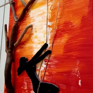 Χειροποίητος πίνακας από πηλό Καμβάς 30Χ40cm Γυναίκα στην κούνια - πίνακες & κάδρα, πηλός, πίνακες ζωγραφικής - 3