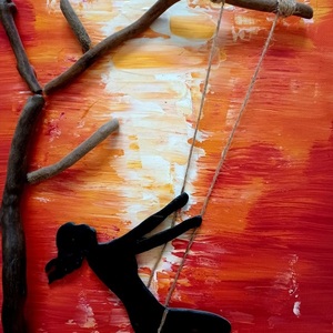 Χειροποίητος πίνακας από πηλό Καμβάς 30Χ40cm Γυναίκα στην κούνια - πίνακες & κάδρα, πηλός, πίνακες ζωγραφικής - 4