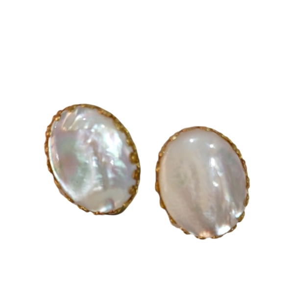 Σκουλαρίκια μπρούντζινα με κλιπ και φίλντισι( 15Χ20 χιλιοστά) - ημιπολύτιμες πέτρες, χειροποίητα, μπρούντζος, με κλιπ - 4