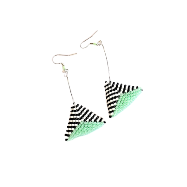 Χρωματιστά τριγωνικά 3D χειροποίητα σκουλαρίκια miyuki - γυαλί, χειροποίητα, κρίκοι, miyuki delica, boho - 3