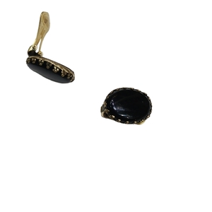 Σκουλαρίκια μπρούντζινα με κλιπ & μαύρο αχάτη( 15Χ20 χιλιοστά) - ημιπολύτιμες πέτρες, χειροποίητα, μπρούντζος, με κλιπ