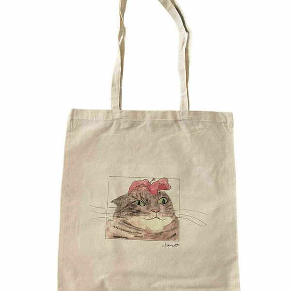 Tote Bag Cat Meme with Flower - ύφασμα, μεγάλες, all day, tote, πάνινες τσάντες