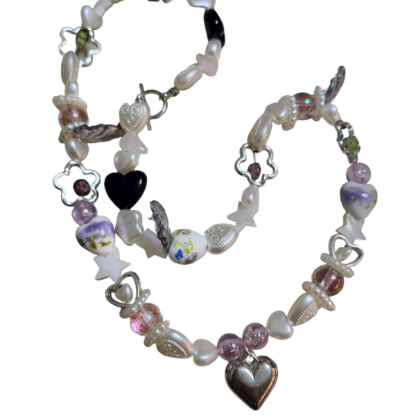 "Stardust dream " necklace - αστέρι, χάντρες, κοντά, λουλούδι, μενταγιόν