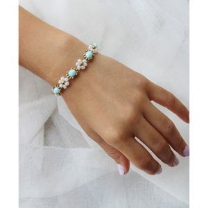 Light Blue bracelet| Ρομαντικό Λουλουδένιο βραχιόλι με γαλάζια κρύσταλλα, αιματίτη & γυάλινες χάντρες - κρύσταλλα, χάντρες, ατσάλι, χεριού, αυξομειούμενα - 2