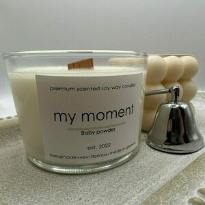 Scented soy wax candle baby powder Αρωματικό κερί σόγιας με ξύλινο φυτίλι και γυάλινο ποτήρι ασφαλείας 160 gr - αρωματικά κεριά, αρωματικό, κεριά, vegan κεριά - 3