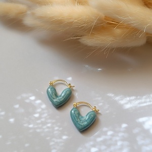 Μικρά Σκουλαρίκια γαλάζιες καρδιές με κλιπ - σμάλτος, καρδιά, ατσάλι - 2