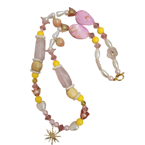 "pink sunset" necklace - αστέρι, χάντρες, κοντά, φθηνά, μενταγιόν