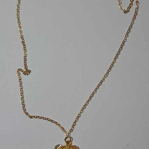 Κολιέ αρκουδάκι διαφανείς με φύλλα χρυσού φτιαγμένο από υγρό γυαλί 2cm χ 2cm - γυαλί, αρκουδάκι, ιδεά για δώρο, φθηνά - 2
