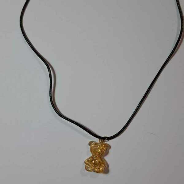 Κολιέ αρκουδάκι διαφανείς με φύλλα χρυσού φτιαγμένο από υγρό γυαλί 2cm χ 2cm - γυαλί, αρκουδάκι, ιδεά για δώρο, φθηνά - 3