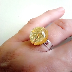 Δαχτυλίδι από υγρό γυαλί και φύλλο χρυσού. - γυαλί, μεγάλα, δώρα γενεθλίων, αυξομειούμενα, δώρα για γυναίκες - 5