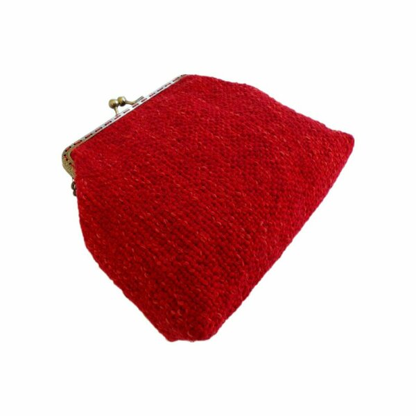 Υφαντή τσάντα κόκκινη με μεταλλικό πλαίσιο - νήμα, clutch, υφαντά, χειρός, βραδινές - 2