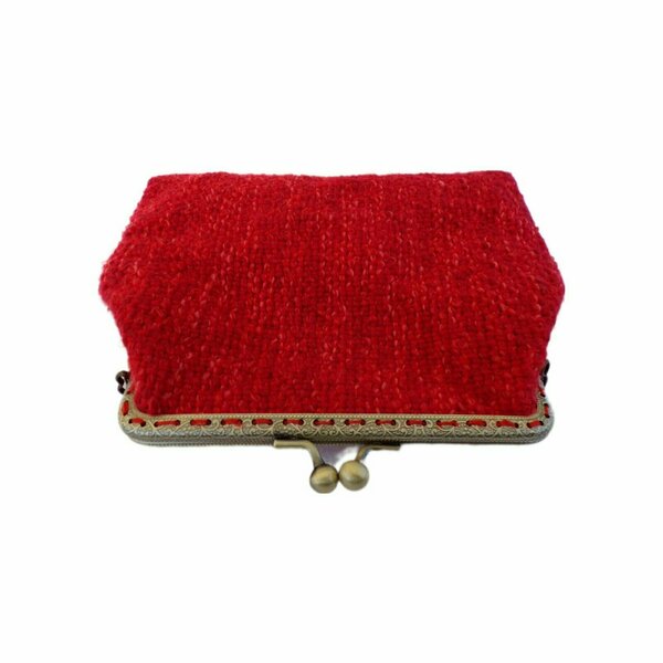 Υφαντή τσάντα κόκκινη με μεταλλικό πλαίσιο - νήμα, clutch, υφαντά, χειρός, βραδινές - 4