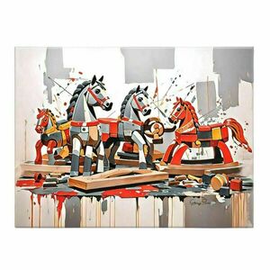 Ξύλινα Αλογάκια - Αριθμημένο Συλλεκτικό αντίτυπο σε καμβά, 75x100cm, με υπογεγραμμένο πιστοποιητικό - πίνακες & κάδρα, καμβάς, πίνακες ζωγραφικής