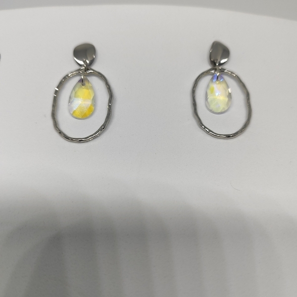 Σφυρήλατα σκουλαρίκια με πέτρα τύπου swarovski - swarovski, δάκρυ, μικρά, ατσάλι - 2