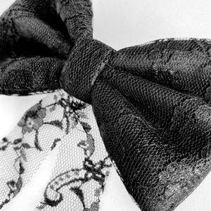 Φιόγκος Black Satin Lace - μαύρο σατέν & δαντέλα - ύφασμα, δαντέλα, χριστουγεννιάτικα δώρα, hair clips - 3