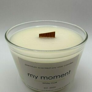 Scented soy wax candle White musk Αρωματικό κερί σόγιας με ξύλινο φυτίλι και γυάλινο ποτήρι ασφαλείας 160 gr - αρωματικά κεριά