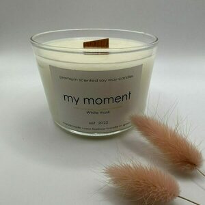 Scented soy wax candle White musk Αρωματικό κερί σόγιας με ξύλινο φυτίλι και γυάλινο ποτήρι ασφαλείας 160 gr - αρωματικά κεριά - 3