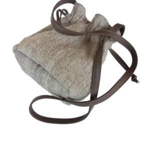 Τσάντα πουγκί χειροποίητη υφαντή με δερμάτινα στοιχεία - νήμα, πουγκί, χιαστί, all day, μικρές - 5