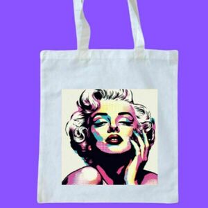 Tote bag λευκή πάνινη- Merilyn Monroe Pop Art - ύφασμα, ώμου, all day, tote, πάνινες τσάντες - 2