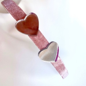 Στέκα Mirror Hearts - ροζ βελούδο & καρδούλες που καθρεπτίζουν - καρδιά, βελούδο, στέκες μαλλιών παιδικές, αξεσουάρ μαλλιών