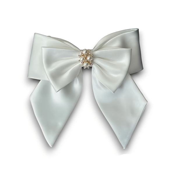 Satin princess bow clip Φιόγκος για τα μαλλιά νυφικός λευκός σατέν με κλιπ - ύφασμα, hair clips