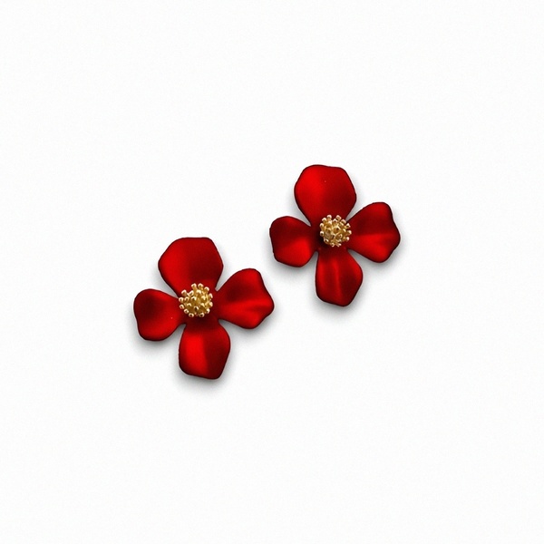 '' ALICE ''Σκουλαρίκια σε σχήμα λουλούδι σε χρώμα κόκκινο - ορείχαλκος, λουλούδι, καρφωτά, boho