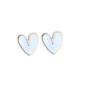 Earings love heart σκουλαρίκια καρδιά σε άσπρο από ορείχαλκο - ορείχαλκος, ασήμι 925, boho, πέρλες, νυφικά