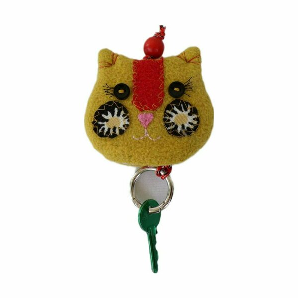 Υφασμάτινη κλειδοθήκη κίτρινο γατάκι - ύφασμα, κεντητά, χειροποίητα, υφαντά, ζωάκια - 3