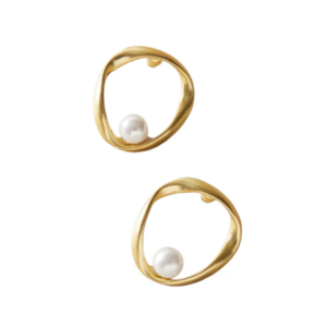 Gold circle with pearl earrings σκουλαρίκια κρίκοι με πέρλα σε χρυσό - ορείχαλκος, ασήμι 925, boho, πέρλες, νυφικά