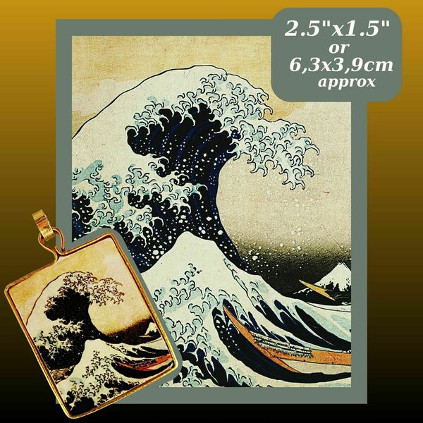 Μενταγιόν: Ιαπωνική τέχνη "Το μεγάλο κύμα έξω από την Καναγκαβα" 1831. 6,3x3.9 περ. Από αλουμίνιο, ατσάλι, κρύα πορσελάνη. Ukiyo-e, δωρό για φιλότεχνους. - πίνακες & κάδρα, χειροποίητα, ατσάλι, μενταγιόν - 4