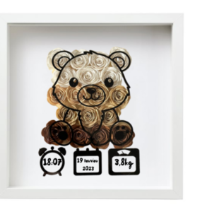 Χειροποίητο προσωποποιημένο Αναμνηστικό κάδρο γέννησης αρκουδάκι για το παιδικό δωμάτιο - ζωάκια, προσωποποιημένα, ενθύμια γέννησης