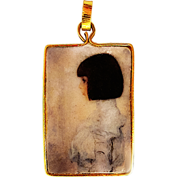 Μενταγιόν Γκουσταφ Κλιμτ "Helene Klimt" 1898. 6,8x3.5 περ. Από αλουμίνιο, ατσάλι, κρύα πορσελάνη. Συμβολισμός,, δωρό για φιλότεχνους. - ατσάλι, μενταγιόν
