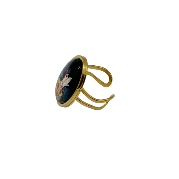 Δαχτυλίδι ατσάλινο χρυσό με υγρό γυαλί "Hiding Woman" - γυαλί, αυξομειούμενα - 2
