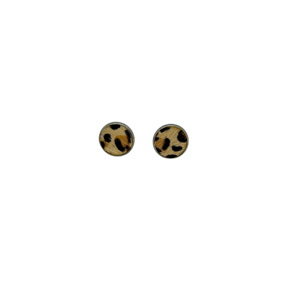 Σκουλαρίκια ατσάλινα καρφωτά μπεζ "Leopard Pattern" - 12mm - καρφωτά, μικρά, ατσάλι, καρφάκι