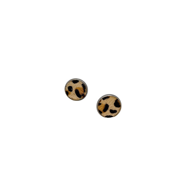 Σκουλαρίκια ατσάλινα καρφωτά μπεζ "Leopard Pattern" - 12mm - καρφωτά, μικρά, ατσάλι, καρφάκι - 2
