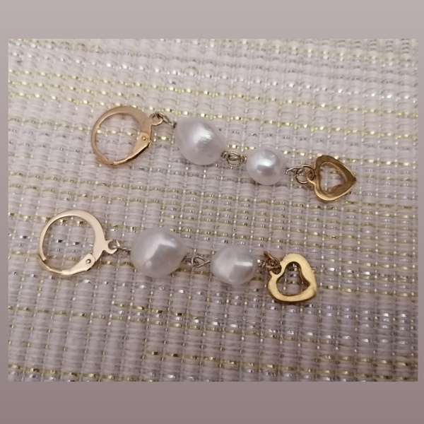 Σκουλαρίκια με μαργαριτάρια - ημιπολύτιμες πέτρες, επιχρυσωμένα, ατσάλι, κρεμαστά - 4