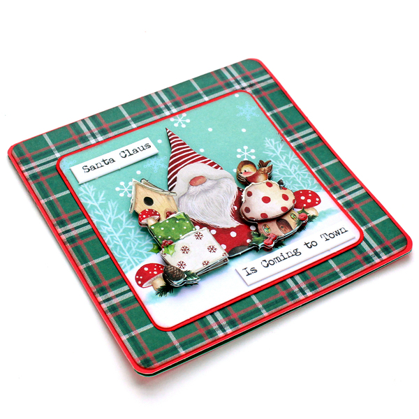 Χριστουγεννιάτικη 3d ευχετήρια τετράγωνη κάρτα "Santa Claus is coming to town" - χαρτί, άγιος βασίλης, ευχετήριες κάρτες - 3