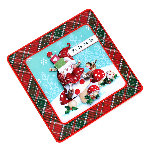 Χριστουγεννιάτικη 3d ευχετήρια τετράγωνη κάρτα "Fa la la la" - χαρτί, scrapbooking, ευχετήριες κάρτες - 2
