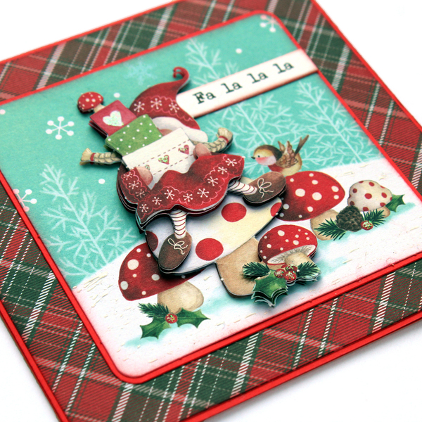 Χριστουγεννιάτικη 3d ευχετήρια τετράγωνη κάρτα "Fa la la la" - χαρτί, scrapbooking, ευχετήριες κάρτες - 3