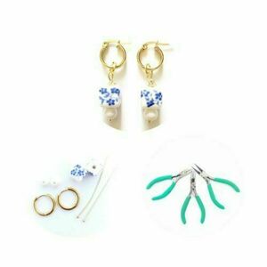 DIY KIT ΚΟΣΜΗΜΑΤΩΝ "THE BLUE FLOWER POWER EARRINGS" - κρίκοι, λουλούδι, ατσάλι, layering