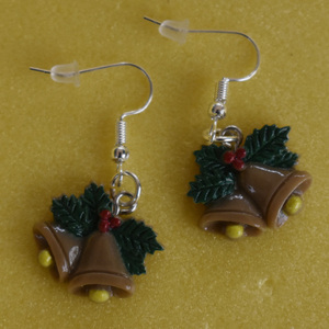 Χριστουγεννιάτικα σκουλαρίκια καμπανούλες - πλαστικό, μικρά, ατσάλι, κρεμαστά, χριστουγεννιάτικα δώρα - 2