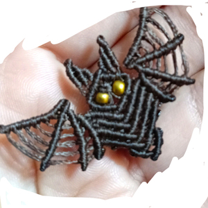 Halloween νυχτερίδα δαχτυλίδι macrame 5cmx3cm - μακραμέ, κορδόνια, halloween, σταθερά - 4