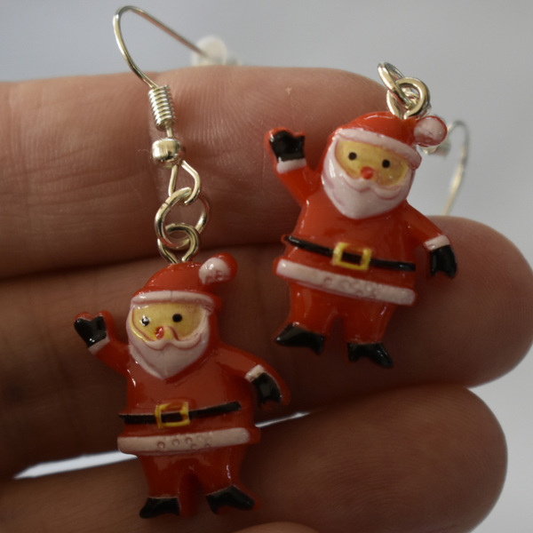 Χριστουγεννιάτικα σκουλαρίκια άγιος Βασίλης - πλαστικό, μικρά, ατσάλι, κρεμαστά - 2