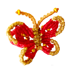 Πεταλούδα δαχτυλίδι macrame δίχρωμη elegant με στρογγυλεμένα φτερά 3,5cm - μακραμέ, κορδόνια, πεταλούδα