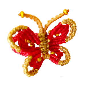 Πεταλούδα δαχτυλίδι macrame δίχρωμη elegant με στρογγυλεμένα φτερά 3,5cm - μακραμέ, κορδόνια, πεταλούδα - 2