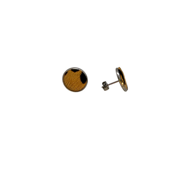 Σκουλαρίκια ατσάλινα καρφωτά καφέ "Leopard Pattern" - 12mm - καρφωτά, μικρά, ατσάλι, καρφάκι - 2
