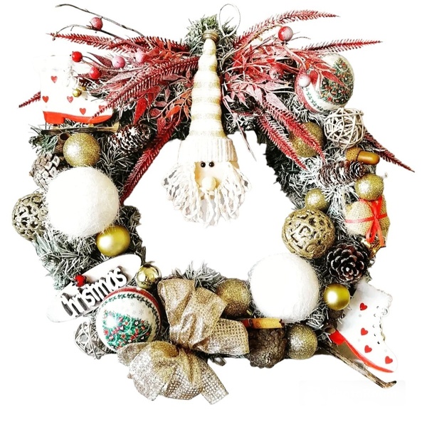Χριστουγεννιατικο στεφάνι 40εκ - ξύλο, στεφάνια, κουκουνάρι, άγιος βασίλης, στολίδια